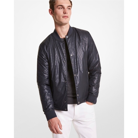 Michael Kors Mens All Over Sig Nylon Bomber Jacket Black MK Logo CF2204Q350 S